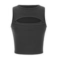 thumbnail image 5 of Ribbed Crop Tank Tops for Women Crew High Neck Sleeveless Cutout Hollow Out Slim Solid Trendy Shirts Girls Streetwear Gray L, 5 of 7