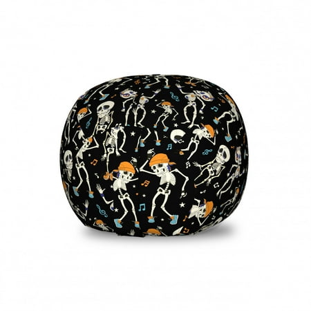 Skeleton Storage Toy Bag Chair  Humorous Dancing Halloween Party Musical Notes and Stars  Stuffed Animal Organizer Washable Bag  Small Size  Charcoal Grey Multicolor  by Ambesonne