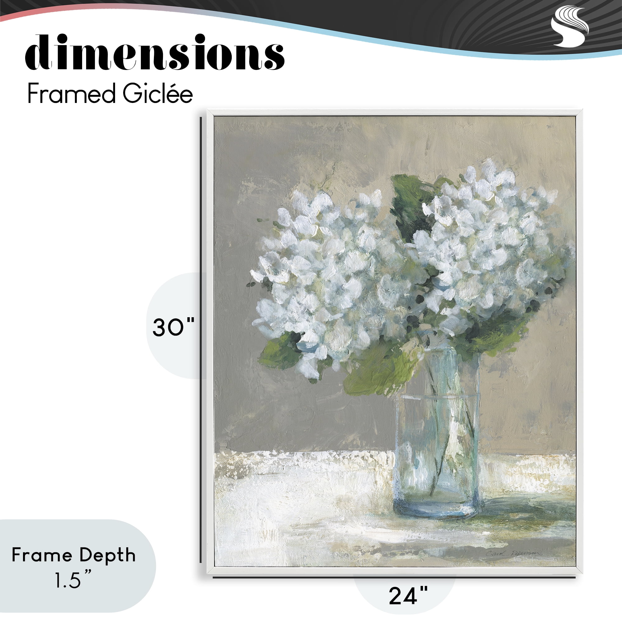Stupell Industries White Hydrangeas Glass Vase White Framed Giclee Art, design by Carol Robinson