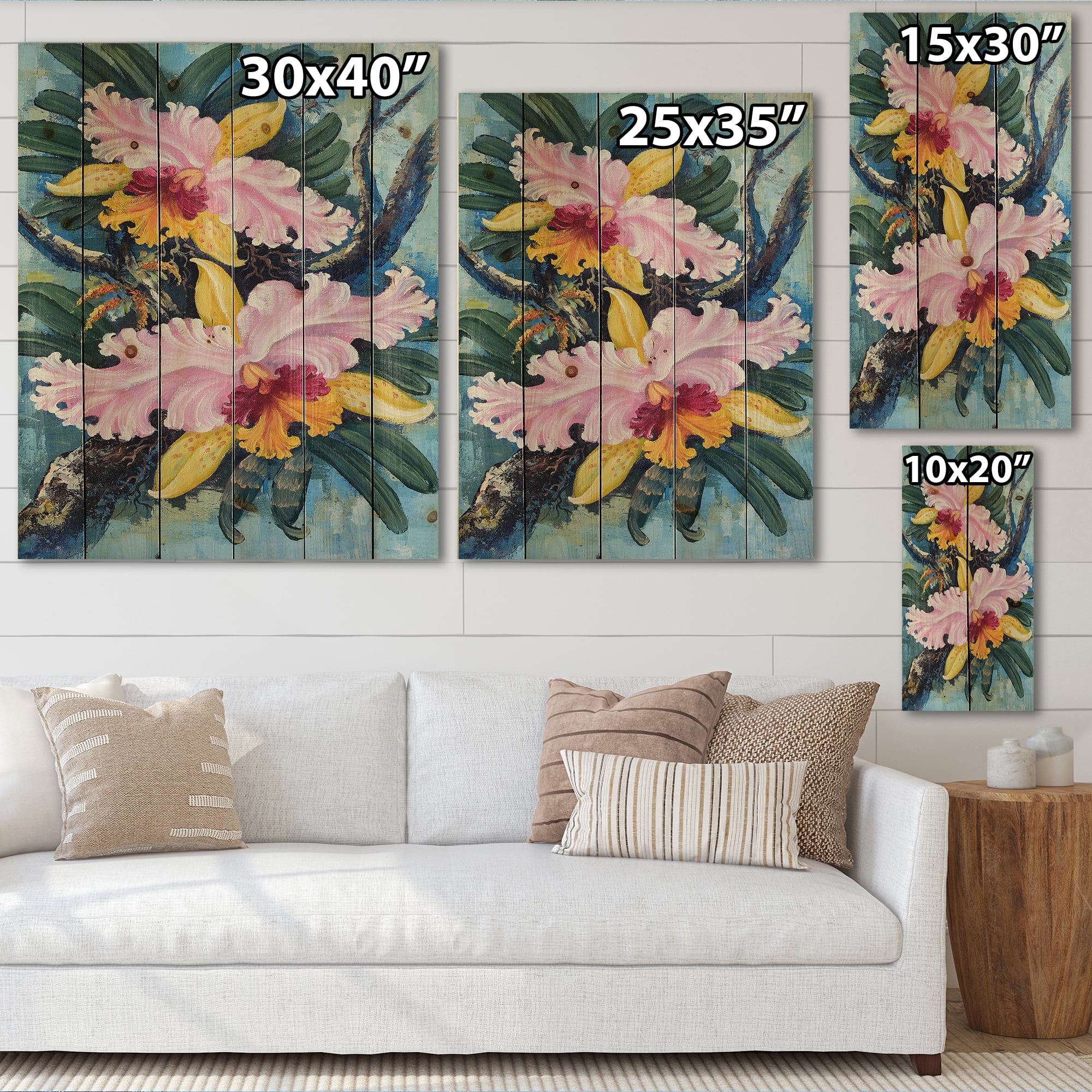 Designart 'Ancient Forest Orchids I' Traditional Print on Natural Pine Wood