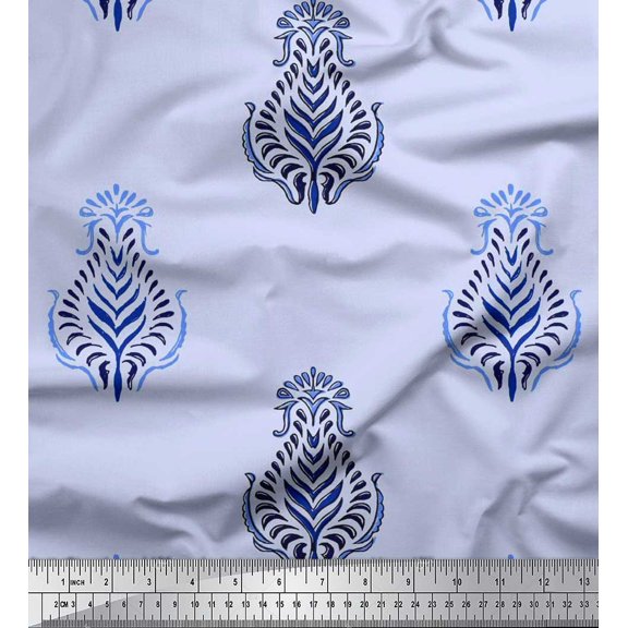 Soimoi Cotton Voile Fabric Leaves Block Print Fabric by Yard 42 Inch Wide