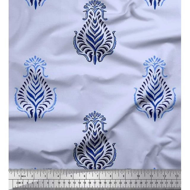 Soimoi Polyester Crepe Fabric Leaves Block Print Sewing Fabric Yard 42 Inch Wide