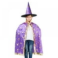 thumbnail image 2 of Wizard Hat Unisex Kids Wizard Party Costume Cloak Fancy Dress Witch Purple Cape 2 of 11