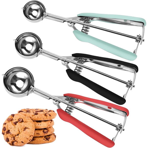 Juego de 3 cucharas dosificadoras de acero inoxidable 18/8 para hornear (#60, #40, #20) con mango ergonómico antideslizante