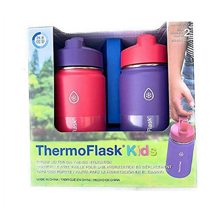 ThermoFlask 16 Oz Stainless Steel Kids Water Bottles w Straw Lid 2pack  Blue/Gray