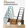 thumbnail image 4 of Inclined Desk File Organizer, 5-Section Vertical File Folder Holder Stand, Metal File Sorter Rack with Wooden Base, Desktop File Organizer for Office Classroom Home Workspace, 4 of 5