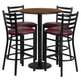 thumbnail image 1 of 30'' Round Walnut Laminate Table Set with Round Base and 4 Ladder Back Metal Barstools - Burgundy Vinyl Seat, 1 of 3