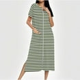 thumbnail image 2 of Dasayo Long Womens Nightgown Hospital Zip up Short Sleeve Chemises Striped Side Split Sleepwear Womens Sleepwear Dress L, 2 of 7