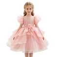 thumbnail image 3 of THDHVS Flower Girl Dress,Puff Sleeve Princess Party Gown Elegant Fashion Design for Girls Bridesmaid Birthday Dinner Stage Show,Girls Party Dress Pink 4-5 Years, 3 of 8