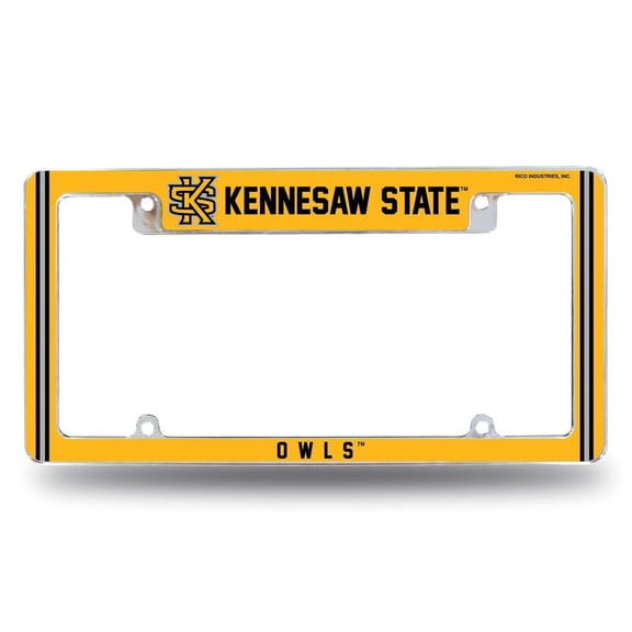 Kennesaw State NCAA Owls Chrome Metal License Plate Frame with Full Frame Team Color Graphics