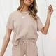 thumbnail image 5 of Conjunto de pijama tipo gofre de manga corta para mujer, top y pantalones cortos, chándal de 2 piezas (albaricoque), 5 of 5