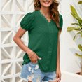 thumbnail image 3 of Blusa de manga corta abombada Jacquard Color liso Blusa con volantes de encaje Camisa para mujer Señora Verano Verde XXL, 3 of 6