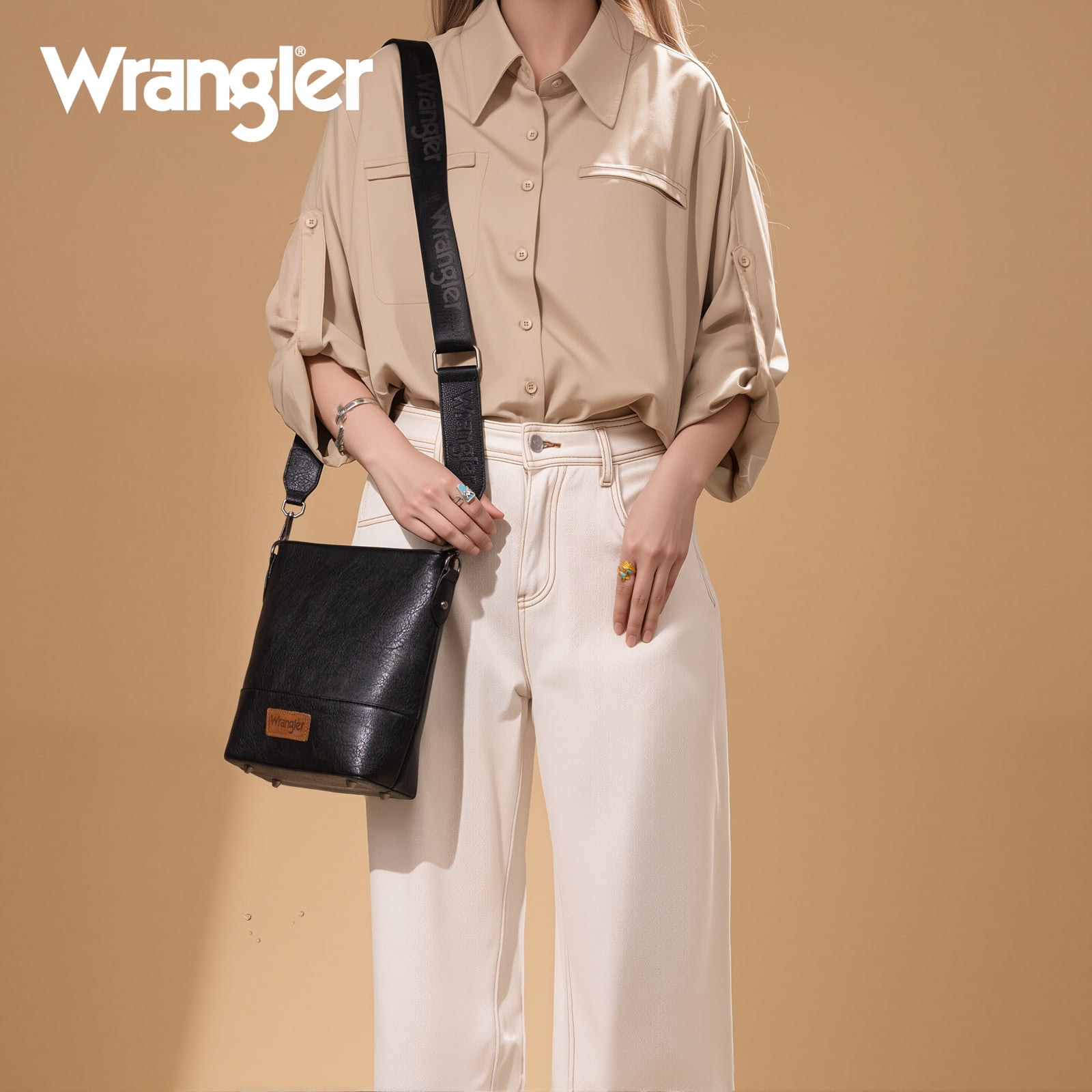 Wrangler Crossbody Purses for Women Two Tone Crossbody Bags Women Purses and Handbags, Black