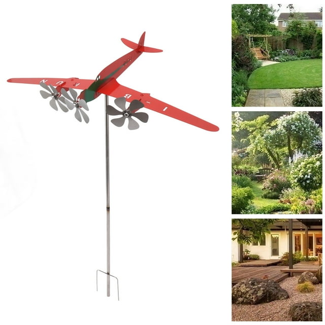 Airplane Weather Vane, Iron Stainless Steel Indicate Direction Rustproof Metal Aircraft Windmill for Garden