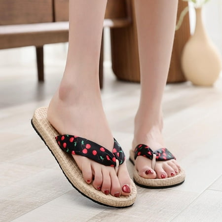 

Winter Savings Clearance! SuoKom Sandals Women Casual Clip Toe Straw Weaving Flat Bottom Shattered Flowers Sandals Outdoor House Shoes Sandals Slippers for Women