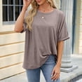 thumbnail image 3 of T-shirt à Manches Courtes Unicolore Décontracté pour Femmes - Col Rond, 3 of 7