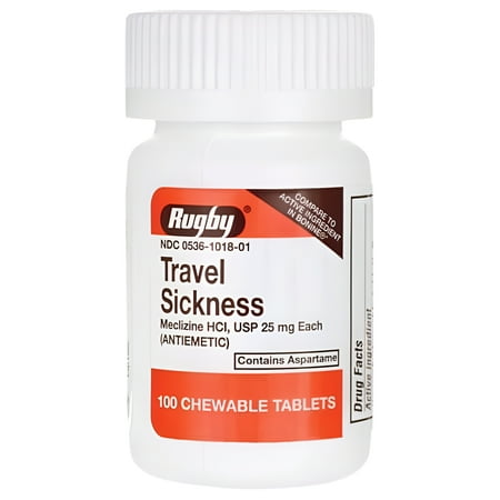 Rugby Meclizine Helps Prevent & Relieve Motion Sickness 25mg, 100 Chewable Tablets