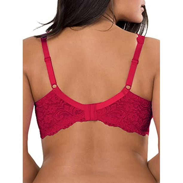 Smart & Sexy Women's Plus Size Signature Lace Unlined Underwire Bra with  Added Support, No No Red, 38DD