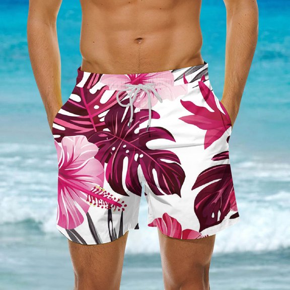 guisaled Mens Bathing Suits Swimming Trunks for Men Hawaiian Vacation Holiday Beach Shorts 5 Inch Inseam Elastic Waisted Swim Shorts With Pockets