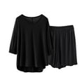 thumbnail image 2 of Women's Pajama Set Under $10 Short Sleeve And Shorts Casual Loose V-neck Sleeved Lace Shorts Pajama Set, 2 of 5
