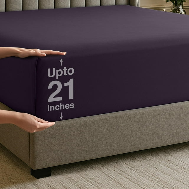 Sábana bajera Utopia Bedding King, 213 cm, bolsillo, color morado