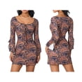 thumbnail image 1 of Biekopu Women's Summer Printed Retro Dress, Deep V-Neck Split 3/4 Flared Sleeves Tight Fitting Dress, Casual Daily Dress,S/M/L, 1 of 9