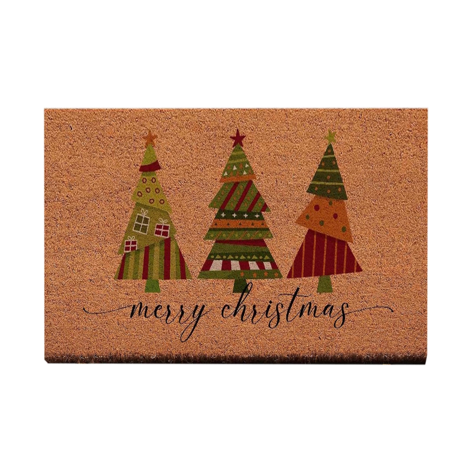 Christmas Welcome Natural Coir Door Mat, Forest Christmas Tree Front Door Outdoor Doormat Outside Entrance Porch Non Slip Rubber Rug Winter Xmas Farmhouse Decor 24*35in M-B