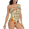 thumbnail image 3 of Uemuo Thanksgiving With A Grateful Heart Print Women's One Piece Swimsuit Asymmetrical Neck Bathing Suit One Shoulder Side Cutout Ruffle Swimwear-Large, 3 of 6