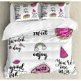 thumbnail image 1 of Good Vibes Duvet Cover Set Queen Size, Happy Sweetest Day Enjoy and Love Ice Cream Cake Donut Lips Watermelon Candies, Decorative 3 Piece Bedding Set with 2 Pillow Shams, Multicolor, by Ambesonne, 1 of 3