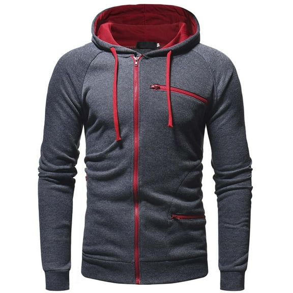 Fesfesfes Hooded Tops for Mens Splicing Long Sleeve Zipper Hoodie Hooded Sweatshirt Tops Solid Color Coat Outwear Under $10