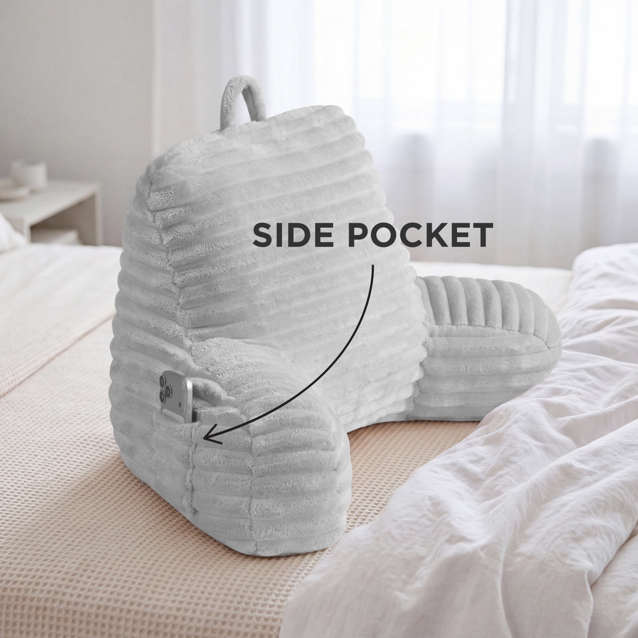The Sheet Lab Ribbed Plush Backrest Pillow, Gray, 30" x 17" x 17"