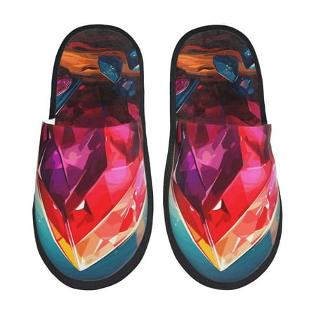 Balery Colorful Stone World Slient Indoor Furry Fleece Comfort House Shoes Soft Non-Slip Home Shoes Cotton slippers House Slippers-- Medium