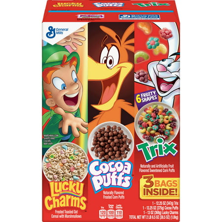 Kid Triple Pack: Lucky Charms, Trix, Cocoa Puffs Cereal, 38.5 (Mom's Best Cocoa Puffs)