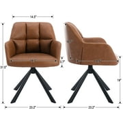 Guyou Modern Swivel Office Chair No Wheels, PU Leather Upholstered Desk Chair Armchair with Black Metal Legs for Living Room Bedroom Home Office, Brown