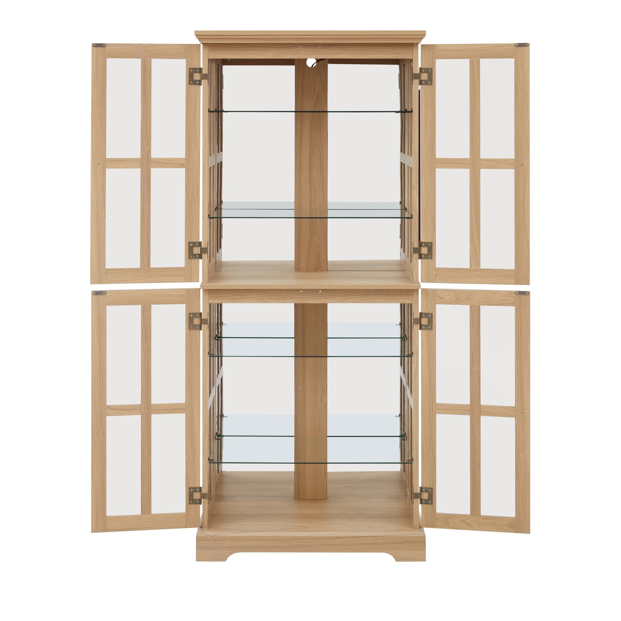 AENKYO 68" Antique Glass Display Case with E26 Bulb & Adjustable Shelves - Elegant Curio Cabinet for Living Room, Oak