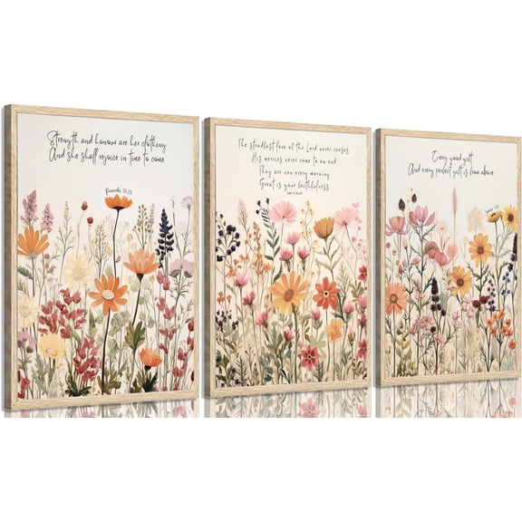 3 Pcs Wildflower Canvas Wall Art Girl Nursery Wall Decor Flower Print picture Floral Botanical Painting artwork for Baby Girl Nursery Decor Inspirational Wall Art Office Decoration,12x16in