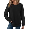 thumbnail image 2 of Waffle Knit Tunic Tops For Women Fall Long Sleeve Shirts Curved Hem Crew Neck Loose Fit Fashion Clothing Outfits Plus Size Casual Comfy Black S, 2 of 7