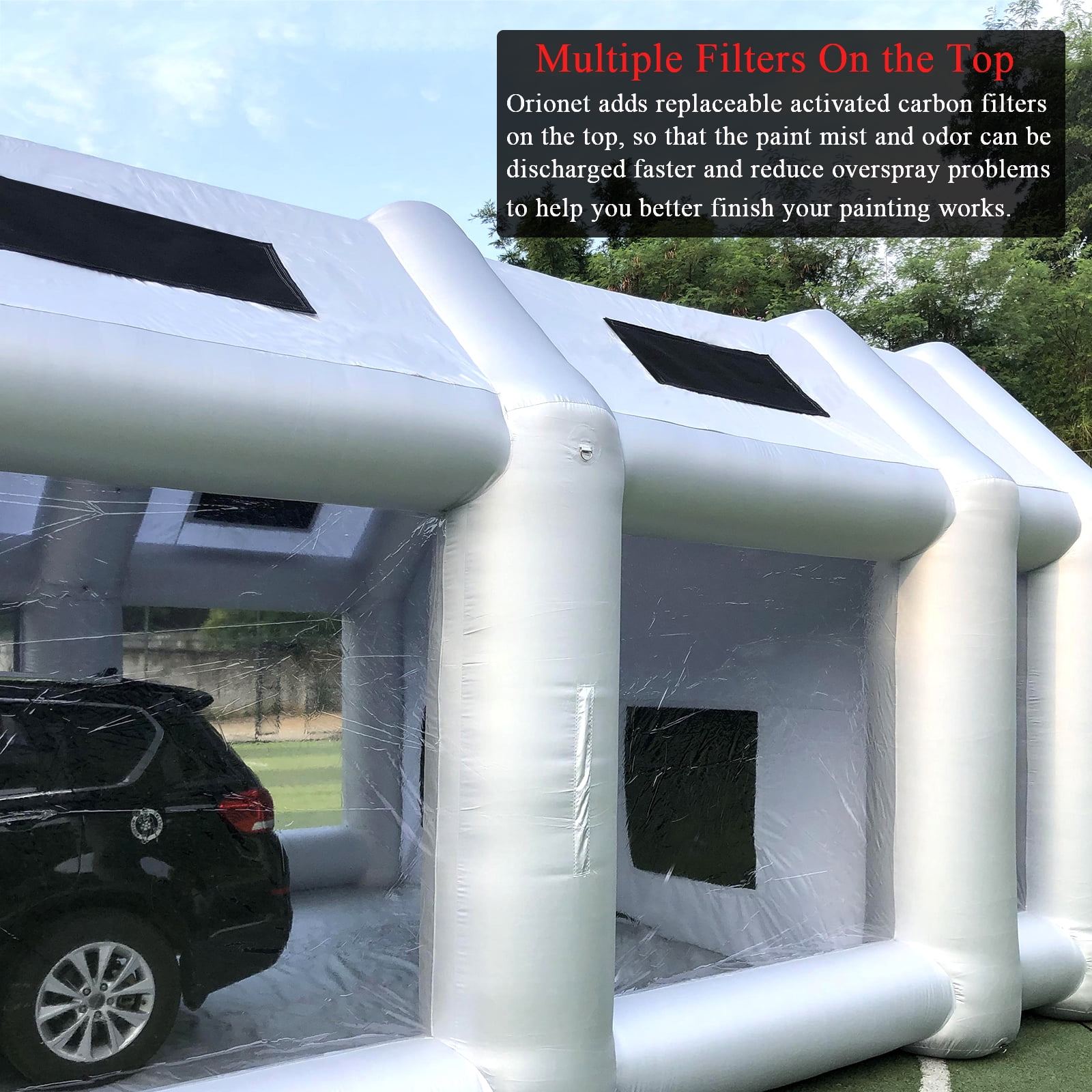 FLAPKWAN Inflatable Paint Booth 28X15X10Ft with 950W+750 Blowers Upgraded Portable Spray Paint Booth with Muliple Filters for Cars, Car Parts, Furnitures and Other Painting and Polishing