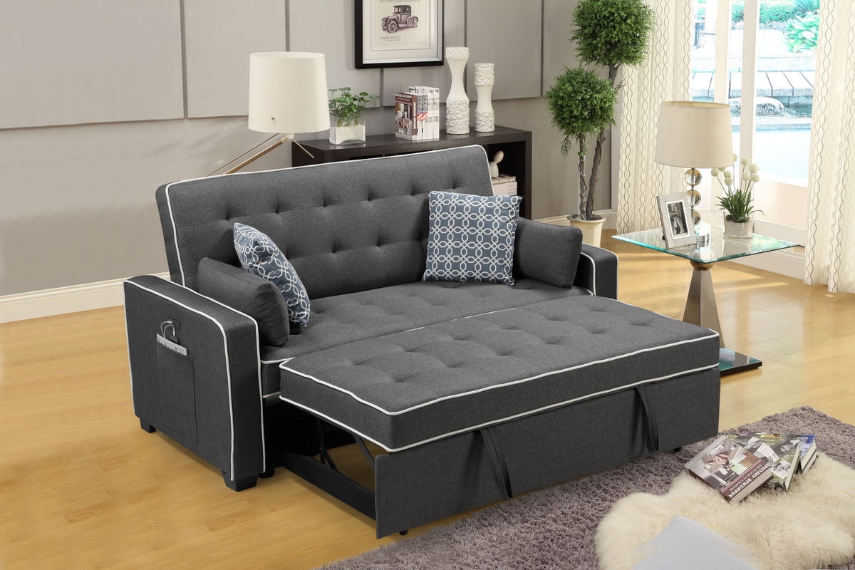 Cody Modern Gray Linen Sleeper Sofa with 2 USB Charging Ports and 4