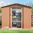 thumbnail image 2 of HOGYME 6' x 8' Outdoor Storage Shed, Garden Tool Metal Shed w/ Doors Vents, for Patio Lawn Backyard, Brown, 2 of 15