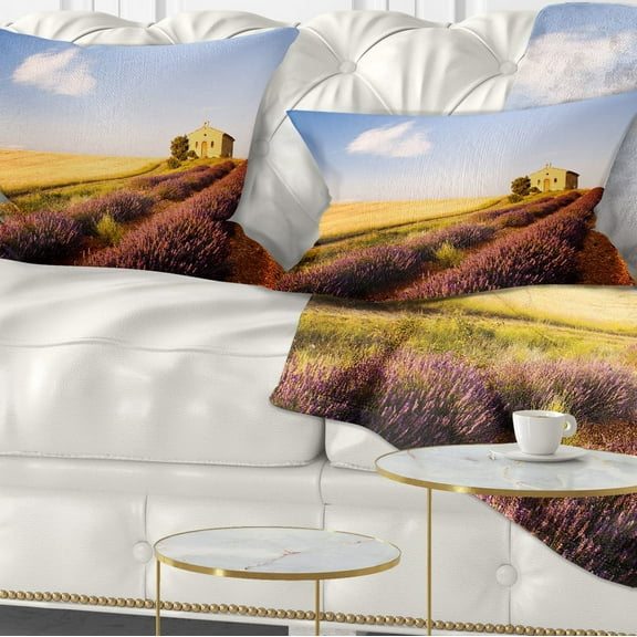Designart Grain Fields with Lavender Rows - Landscape Printed Throw Pillow - 12x20
