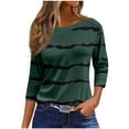 thumbnail image 2 of Plus Size 3/4 Sleeve Tops for Women Spring Fall Casual Crew Neck Graphic Tees Fashion Printed Basic T-shirts (3XL, Dark Green), 2 of 5
