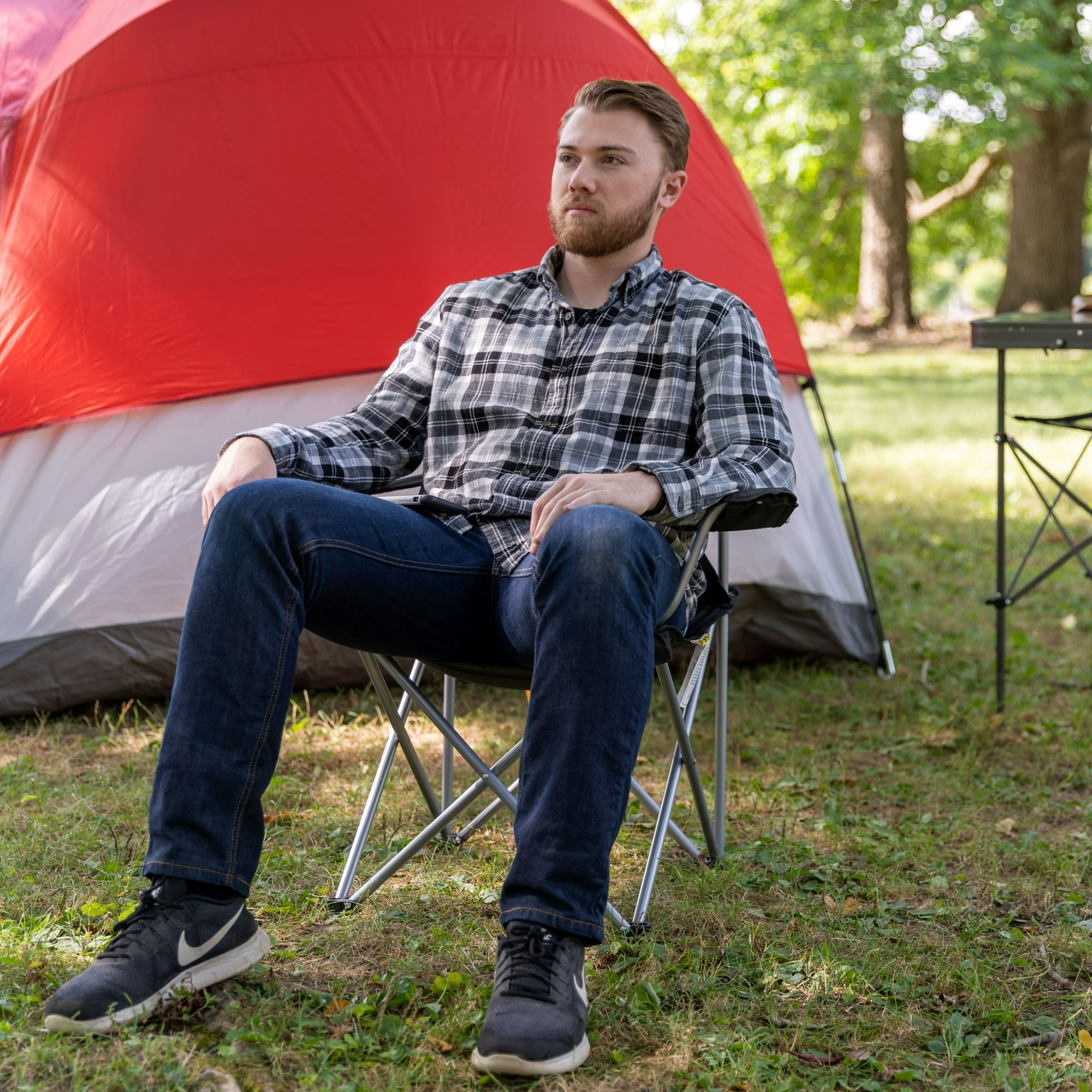 Ozark Trail Quad Folding Camp Chair with Cup Holder, Black