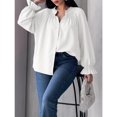 thumbnail image 3 of Women Shirt Long Sleeved Button Up Shirt Pleated V Neck Shirt Loose Casual Fluffy Top, 3 of 6