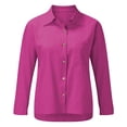 thumbnail image 2 of Women's Plus Size Cotton Linen Button Down Shirt, Collared Loose Fit Blouse, Classic Casual Tunic Top for Work, Daily Wear, Office and Relaxed Outfits Hot Pink M, 2 of 9