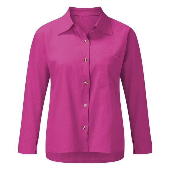 Womens Shirts Cotton Linen Button Down Shirt Workout Tops