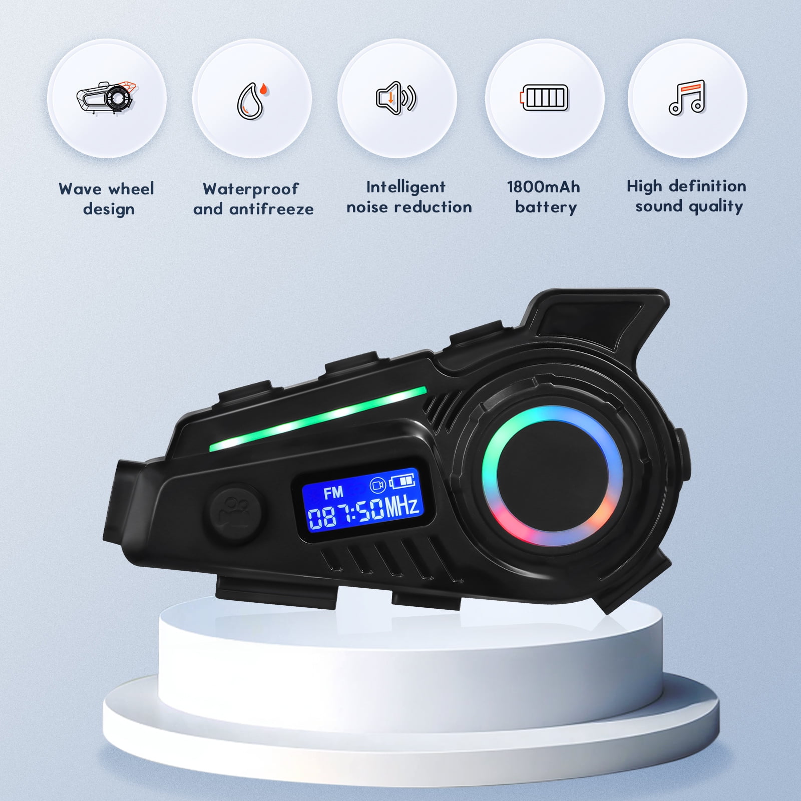 GEARELEC Motorcycle Bluetooth Headset With 1080P Camera - 8 Rider Intercom, G-Sensor, 128GB Card