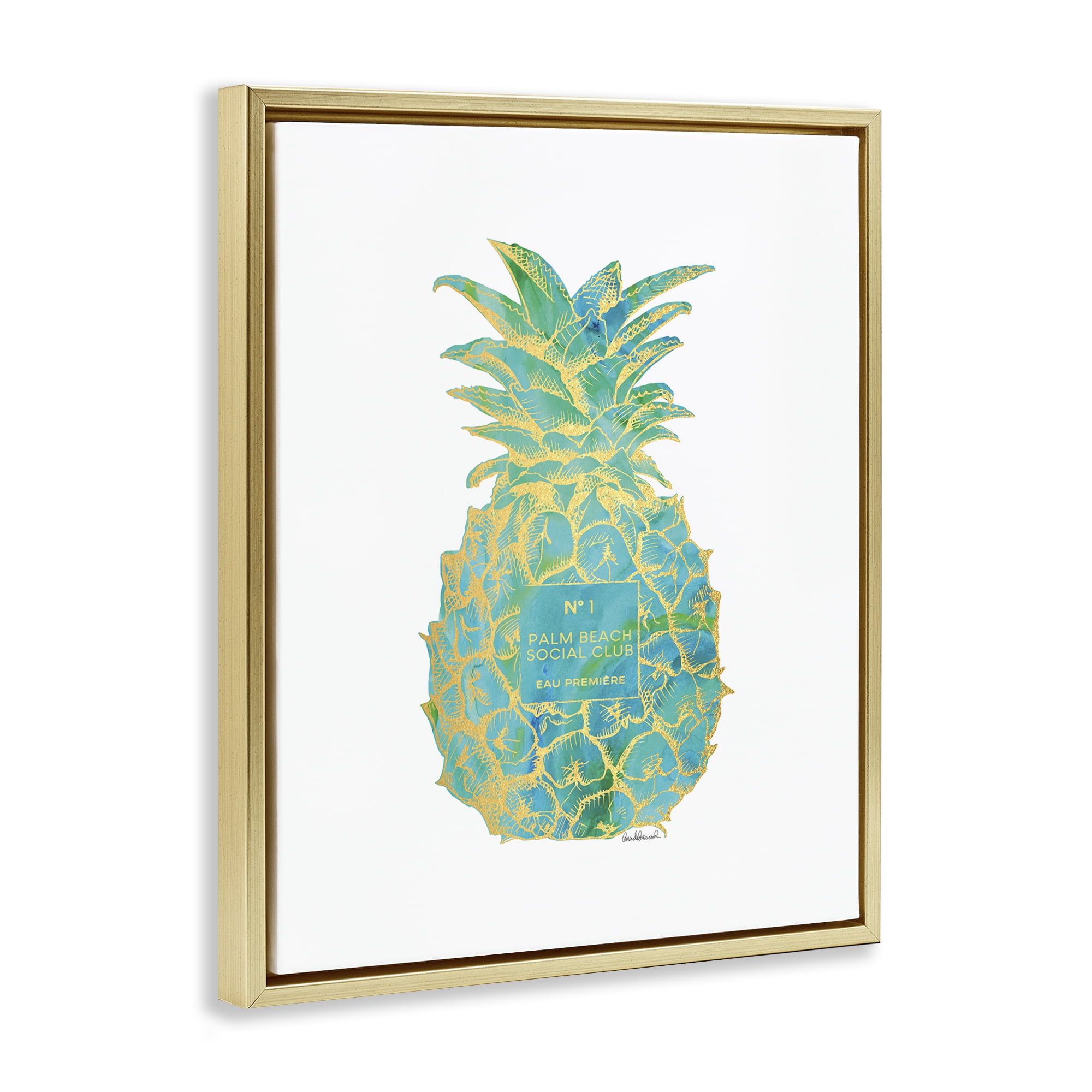 Stupell Industries Glam Detailed Pineapple Food & Beverage Painting Gold Floater Framed Canvas Art Print Wall Art, 25 x 31