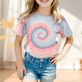 thumbnail image 3 of Toddler Shirts Girls 3d Tie Dye Casual Crewneck Short Sleeve Summer Top Loose Casual Blouses Gifts for Kids,B-Light Gray,160(12-13 Years), 3 of 5