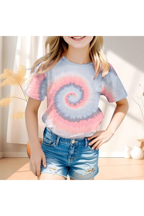 Tshirts for Kids Boys Tie Dye Pattern Short Sleeve Crewneck Summer Tee Girls' Tops Light Gray 3-4 Years